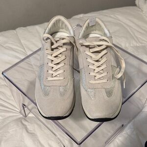 PAIGE Light Gray and Silver Suede Sneakers